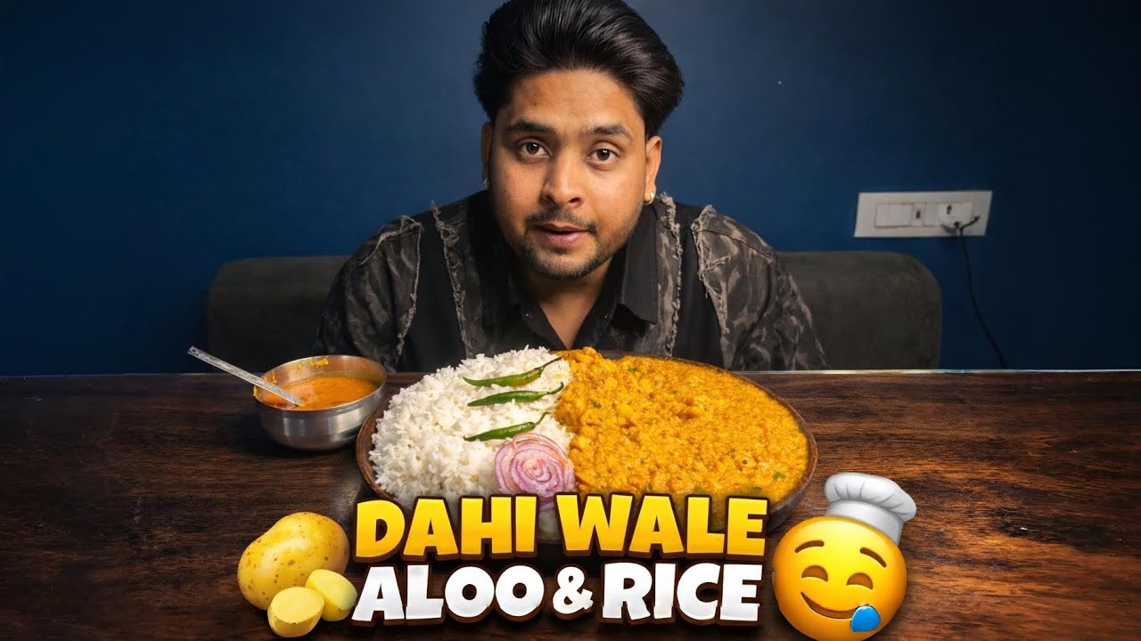 ASMR Eating Dahi Wale Aloo With Rice 