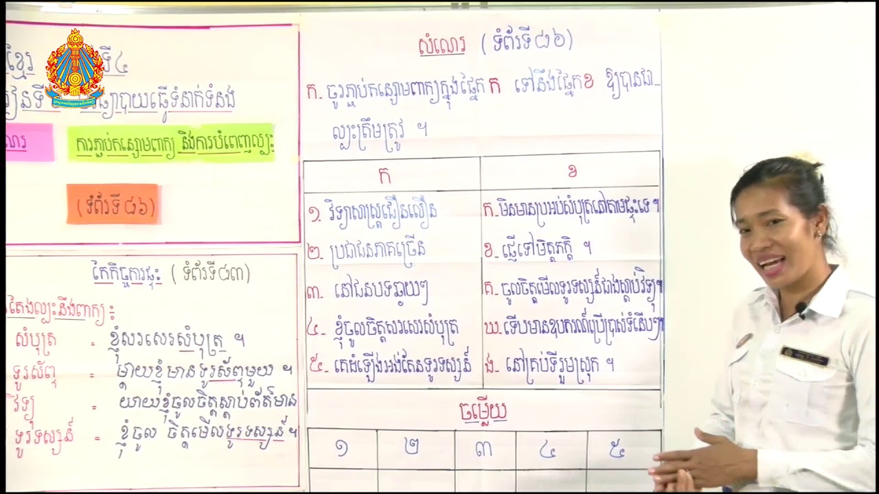 ថ្នាក់ទី៤ ភាសាខ្មែរ មេរៀនទី៦ សំណេរ៖ ការភ្ជាប់កន្សោមពាក្យ និងការបំពេញល្បះ