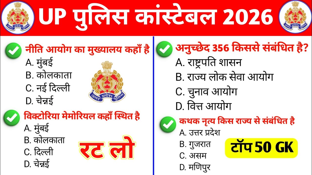 Up police gk gs practice set 2026 | Up police gk gs 2026 | Gk questions up police constable 2026