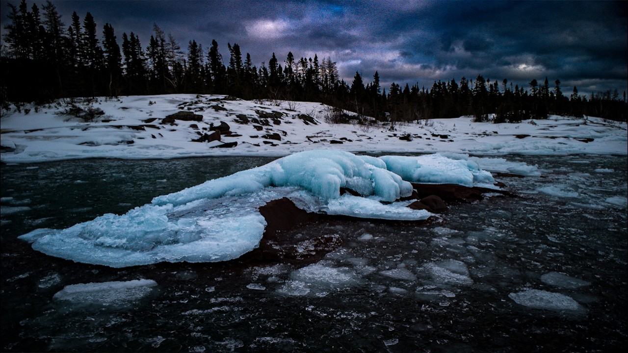 4K Lake Superior - The Frozen Shores of Lake Superior | Calming Music