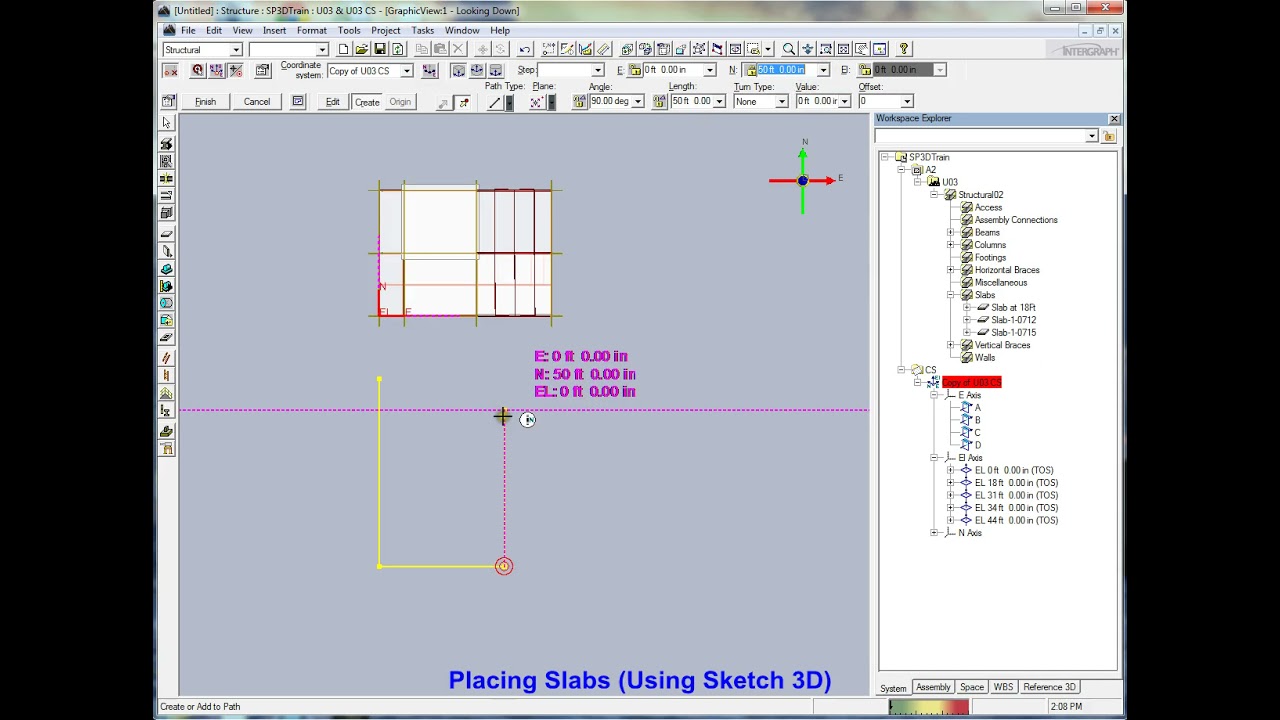 SP3D # 07  Place Slab   Using Sketch 3D