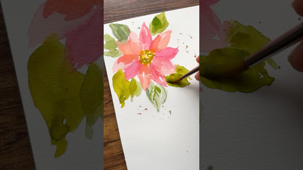Painting a loose watercolor poinsettia for Christmas