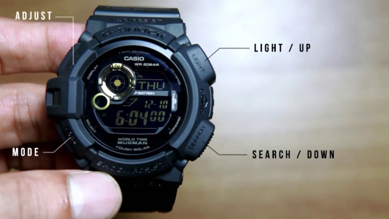 Casio G-shock Mudman G-9300GB-1  Time Zone Setting +  backlight