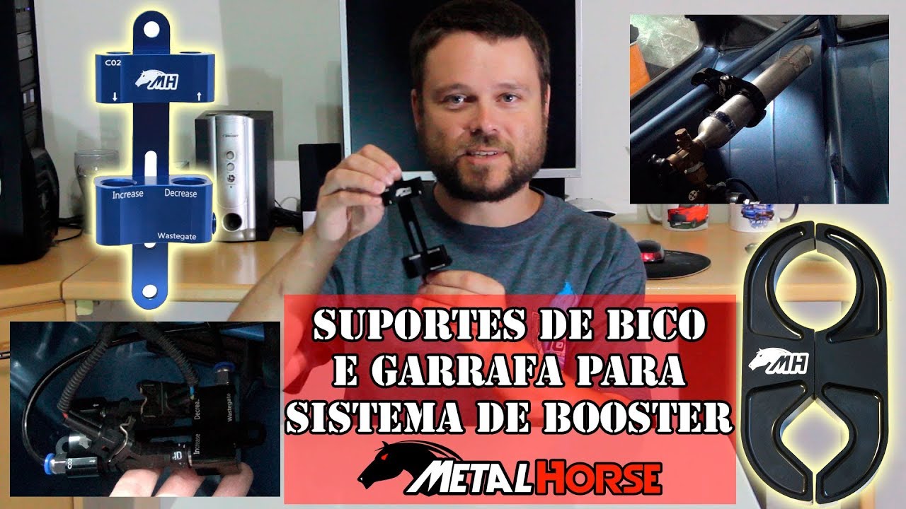 Suporte de bicos injetores e garrafa de Co2 Metal Horse para booster eletrônico.