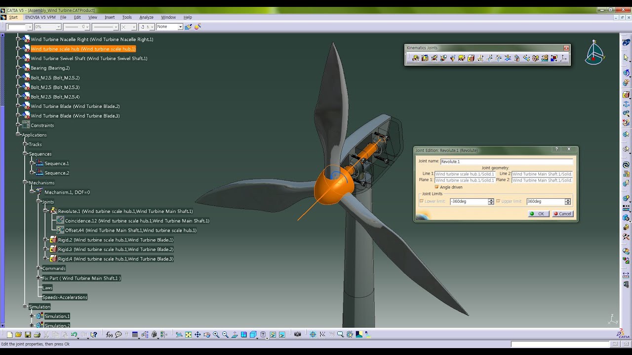 Catia DMU Kinematics Simulation Wind Turbine