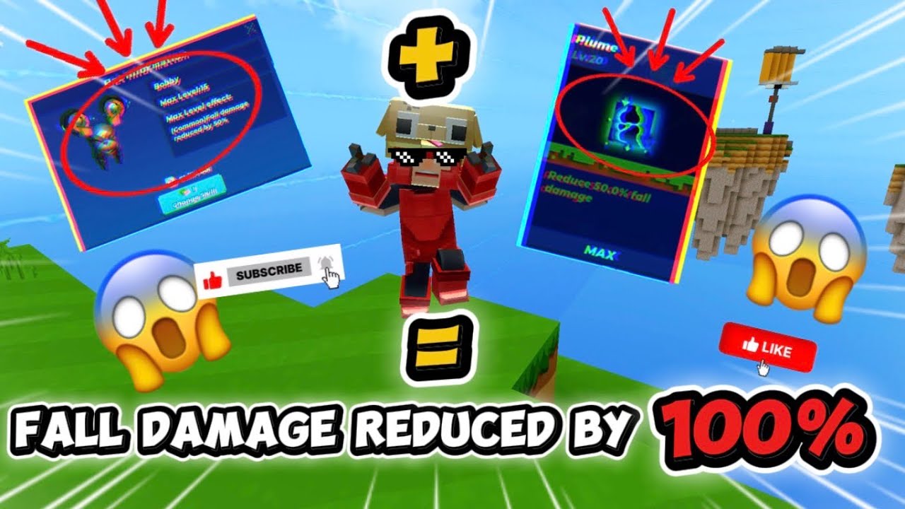 BEDWARS BUT MY FALL DAMAGE IS REDUCED BY 100% 💯😱‼️ (WATCH TIL THE END) #bedwars #bmgobedwars 