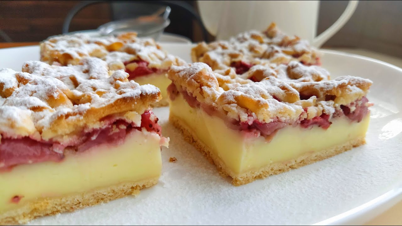 Пирог с пудингом и клубникой🍓