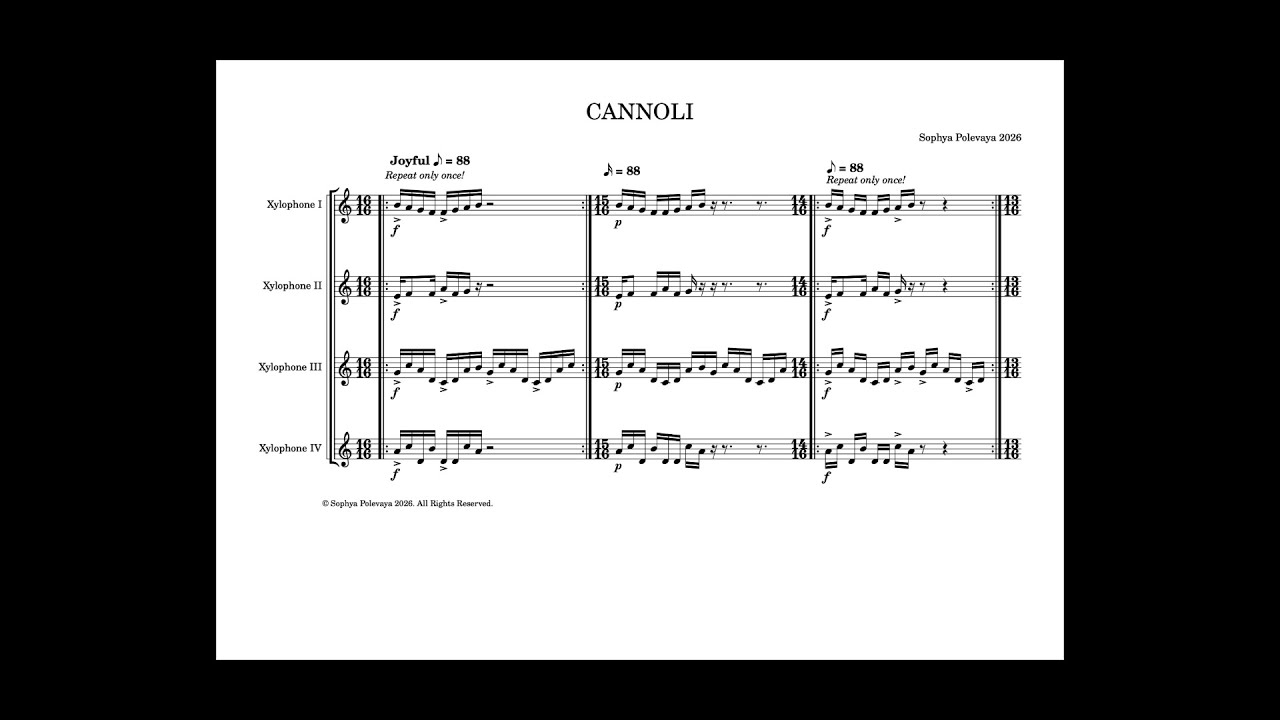 Score Video: Cannoli for Four [Xylophones] #music #score #percussion