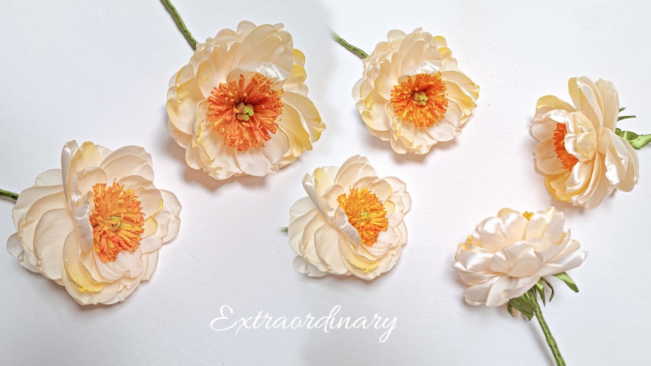 DIY, Alaska Yellow Peonies from Satin Ribbon | Amazing flowers | 4K | Satin Crafts | CyzecoSRF#50