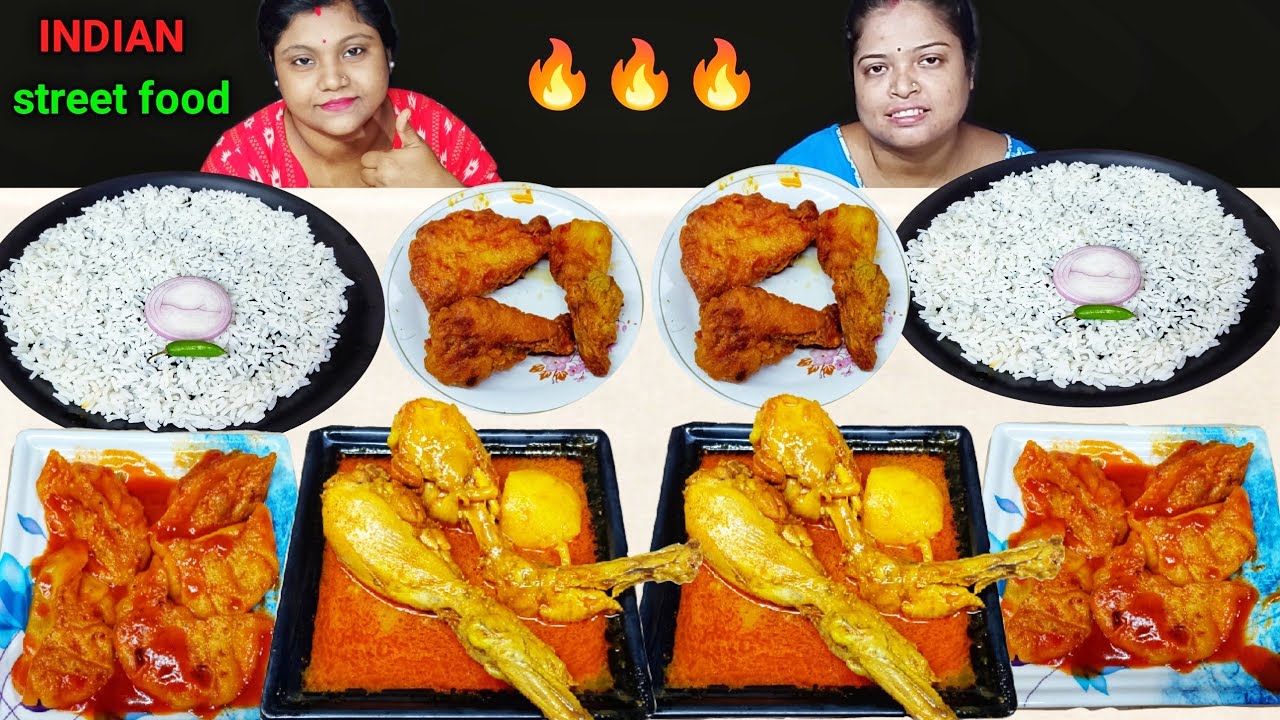 CHICKEN PAKORA CHILLI CHICKEN MOMO CHICKEN CURRY RICE EATING CHALLENGE // food family & more