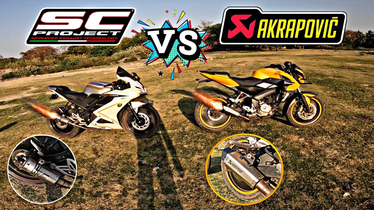 r15 v3 sc project exhaust vs ns200 akrapovic exhaust ||