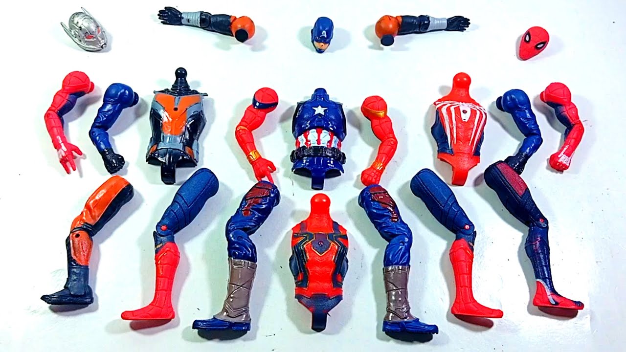 ASSEMBLE SUPERHERO TOYS.. CAPTAIN AMERICA vs ANT MAN vs SPIDERMAN MILES MORALES vs RED SPIDERMAN.. 