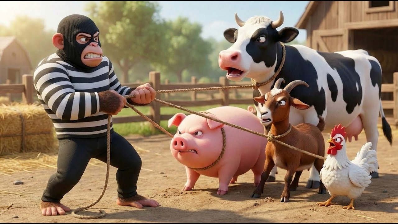 Thief in Old MacDonald’s Farm 😱 Steals All Animals! 🐔🐷🐐 Clever Cat Saves the Day 🐱✨