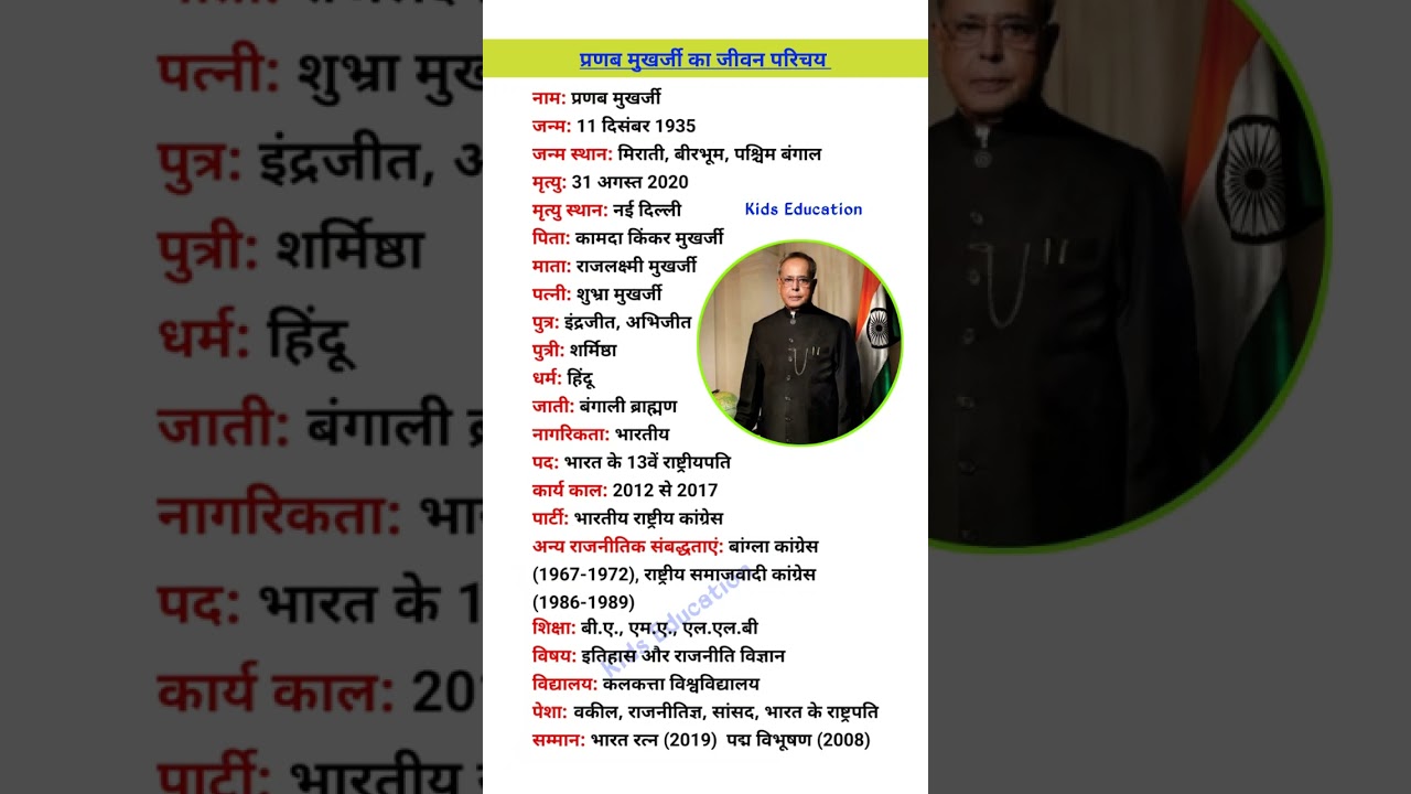 Biography of Pranab Mukherjee #explore #shorts #biography #generalknowledge
