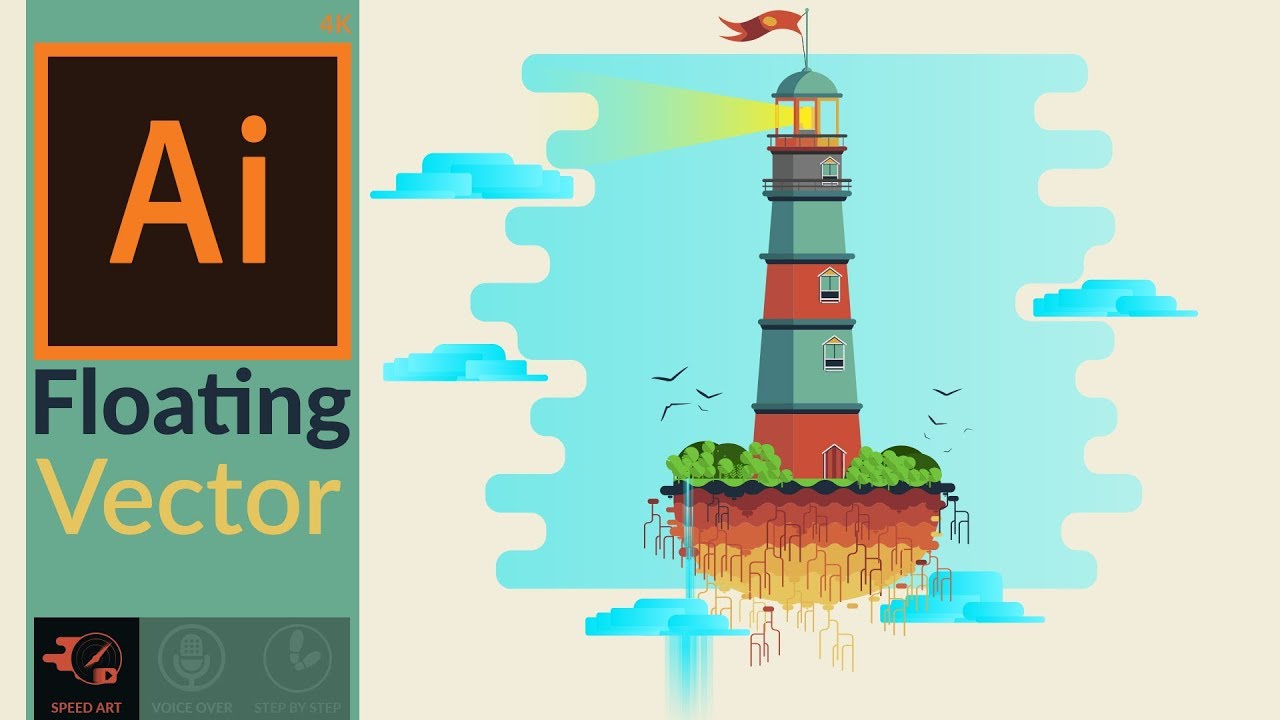 Floating Island Artwork in Adobe Illustrator CC