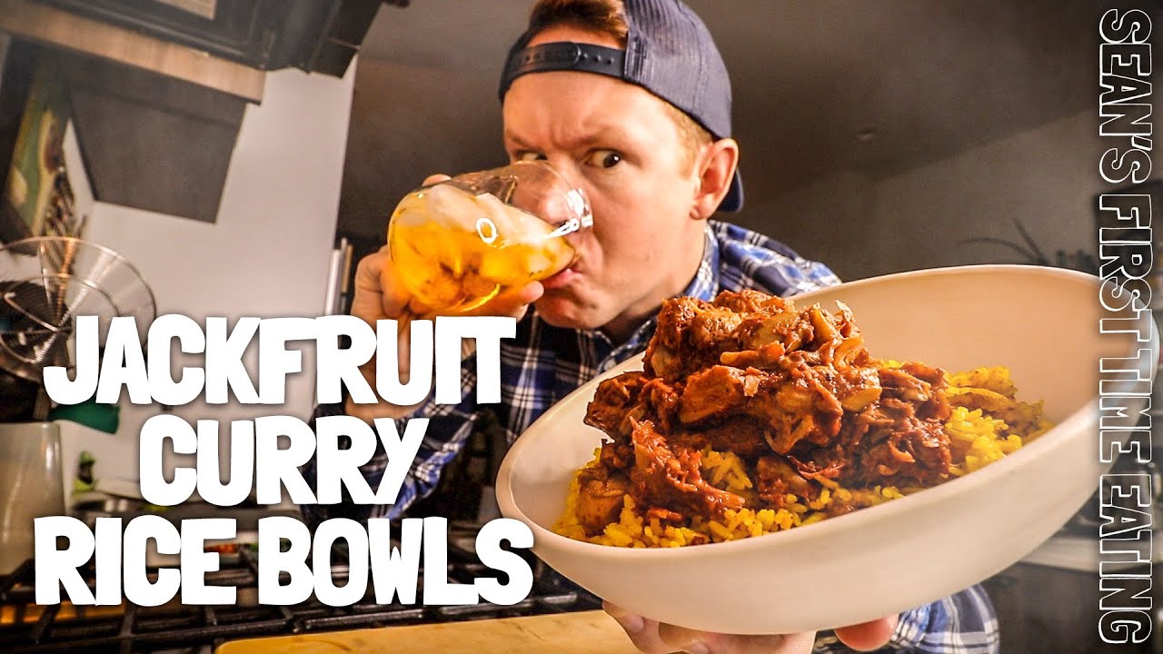 I Made Jackfruit Curry Rice Bowls | *IS IT BETTER THAN PULLED PORK?!* | Sean's First Time Eating 🍚🥣