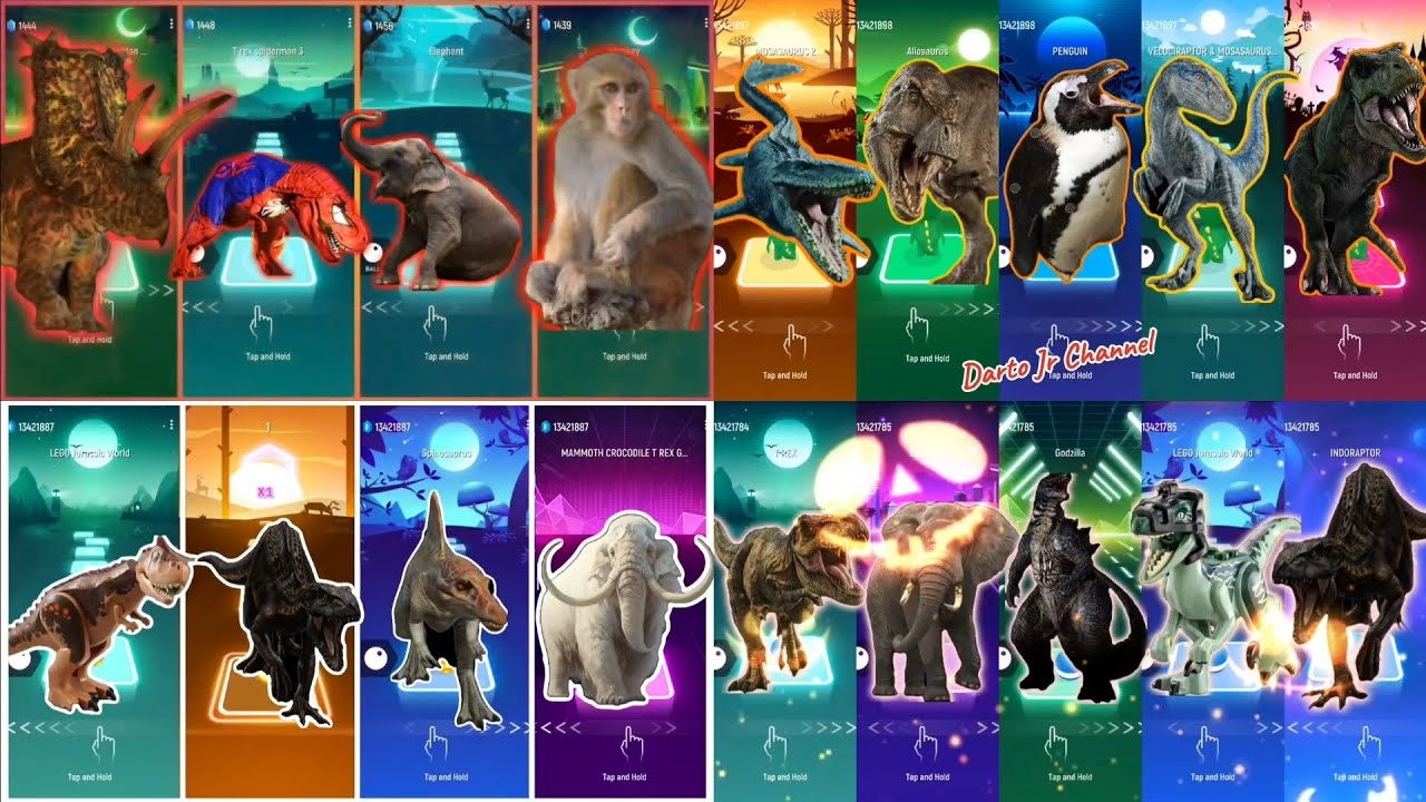🎵 Indoraptor vs Spinosaurus vs Mammoth – Tiles Hop EDM Battle (LEGO Jurassic World)