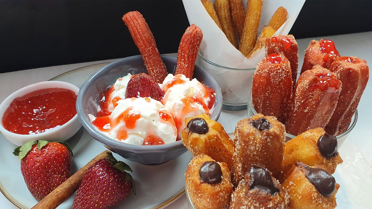 tasty churros🍫 التشوروز الاسباني 😎 بألذ و اسرع طريقة 😋 وصفة جديدة لصوص الشوكولاته الرهيب