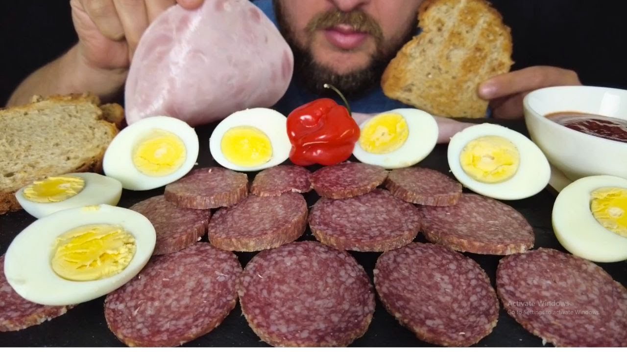 ASMR MUKBANG Eating Breakfest  SMOKED HAM SALAMI EGGS TOAST Eating Show Eating Sounds