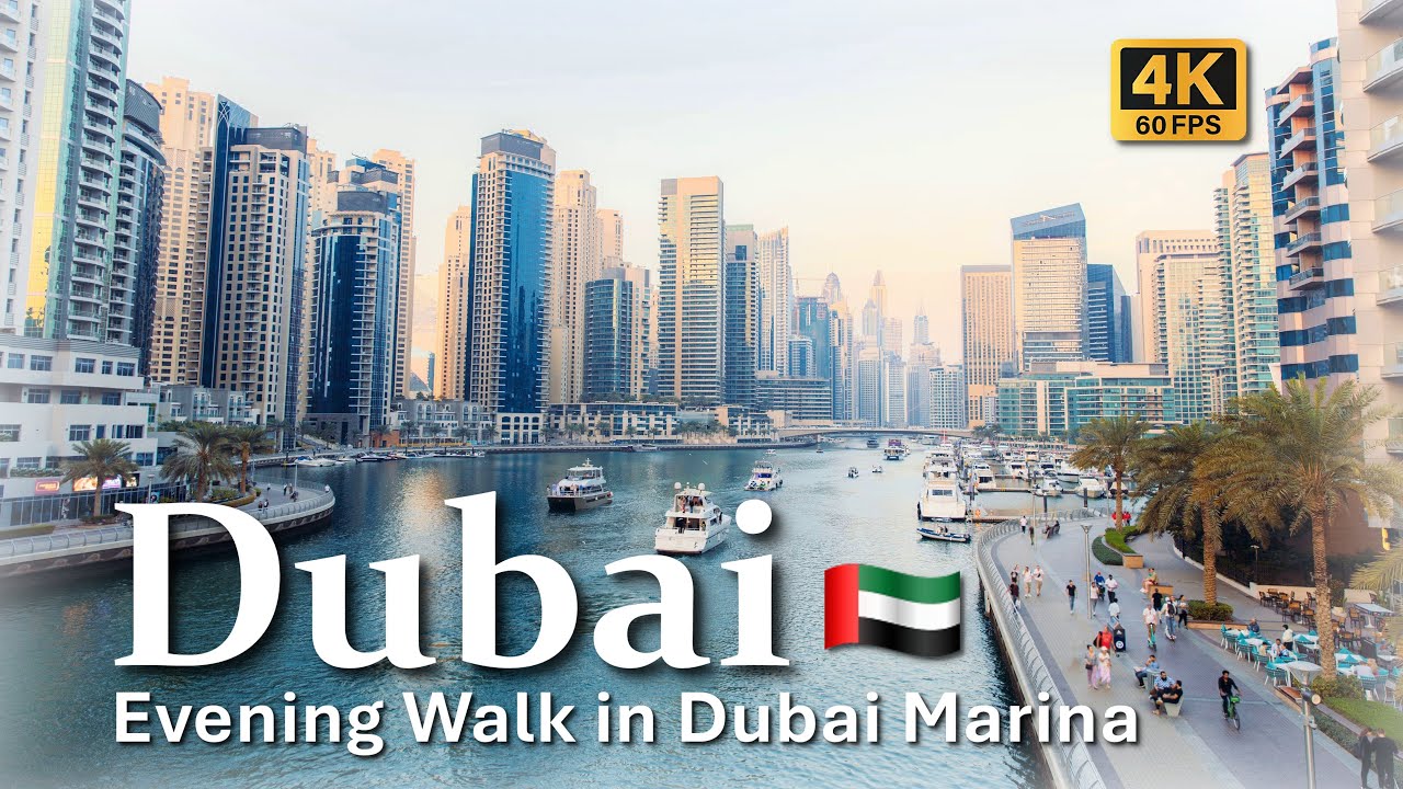 Dubai Marina Evening Promenade | Sunset Walk in 4K