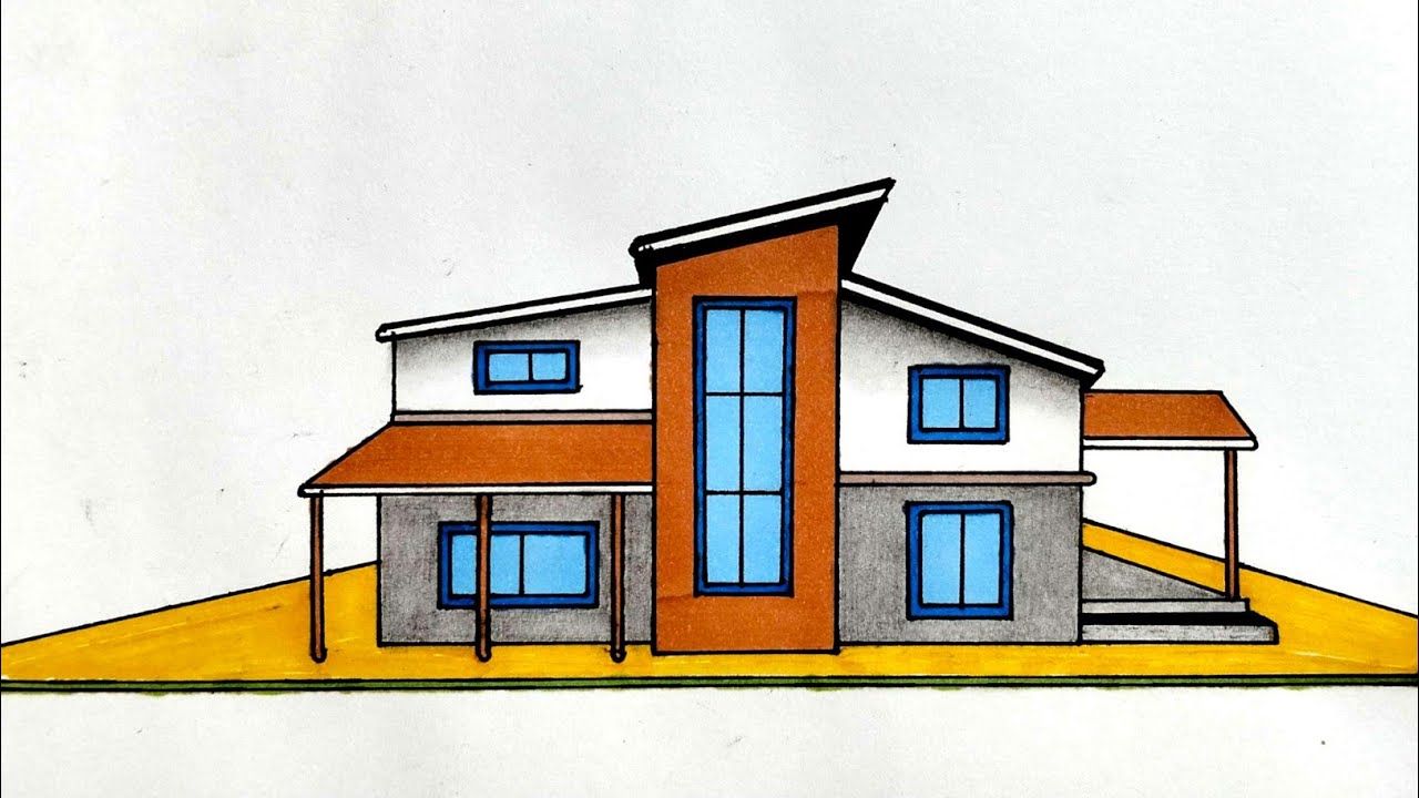 How to Draw a Modern House Drawing | Easy Modern Home Design |  Beautiful Modern House Drawing 