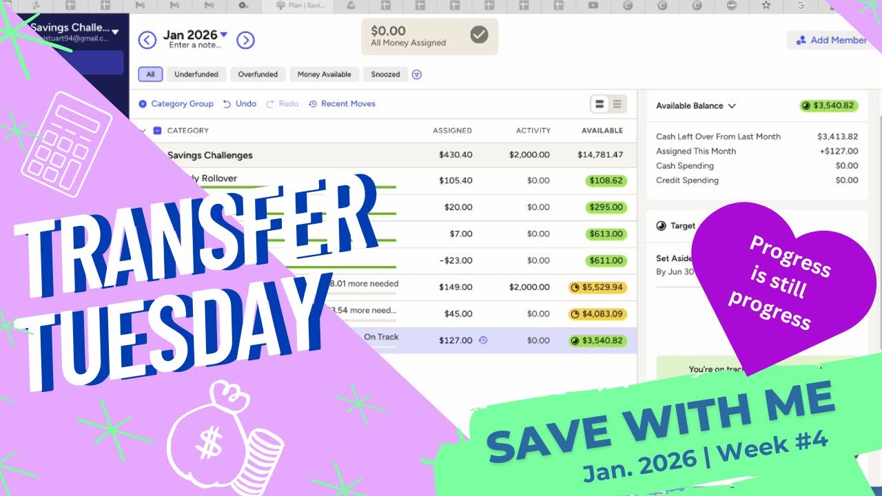 Transfer Tuesday #4 | Progress is Still Progress| 2026 Tracking Savings Challenges in YNAB