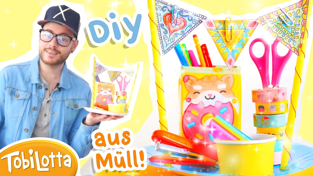 Bastelidee M&uuml;ll Recycling DIY Bastelidee STiftehalter Schreibtisch BASTELN DIY Inspiration
