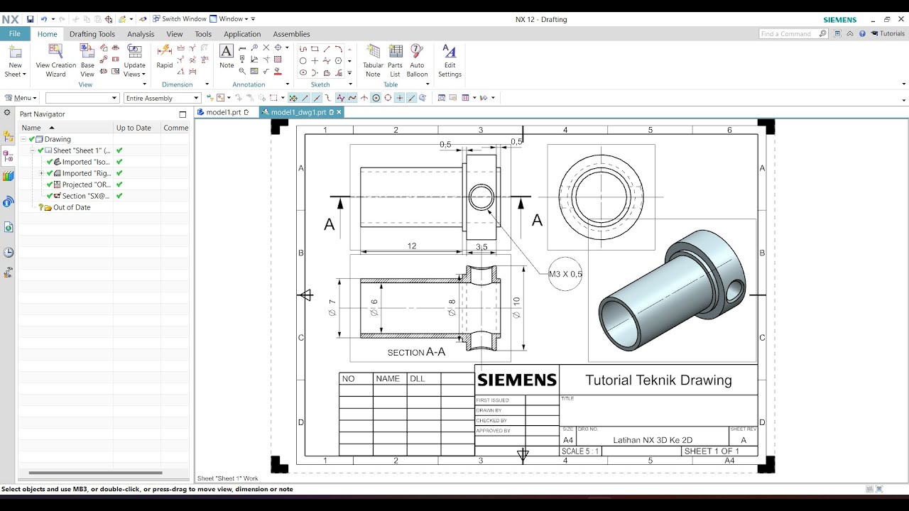 Tutorial Siemens NX 12 3D ke 2D Bahasa indonesia
