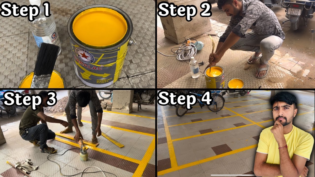Taralac Road Marking Paint | How to make a yellow line in a parking area full process in Hindi