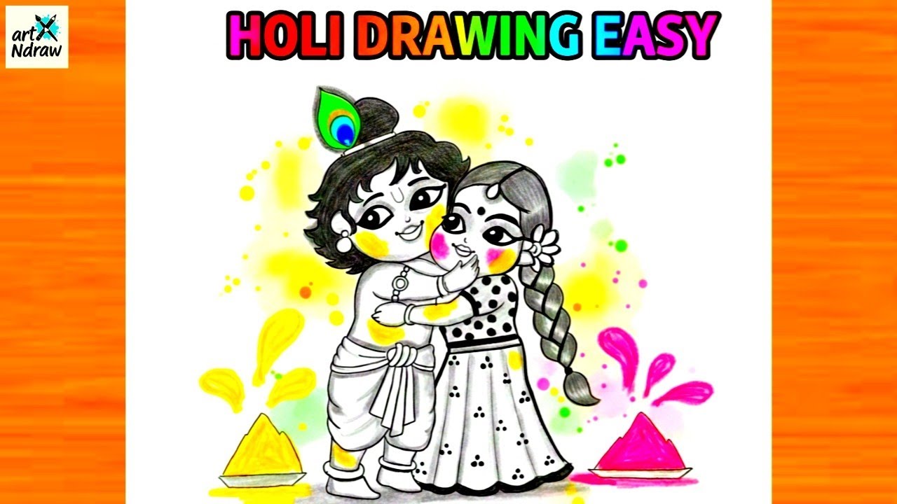 Holi Drawing Easy and Beautiful | Radha Krishna Holi Drawing Step by Step