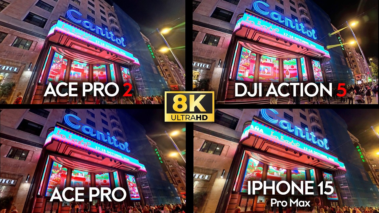 Insta360 Ace Pro 2 vs DJI Action 5 vs Ace Pro vs iPhone 15 Pro Max ¡LOW LIGHT en 8K!