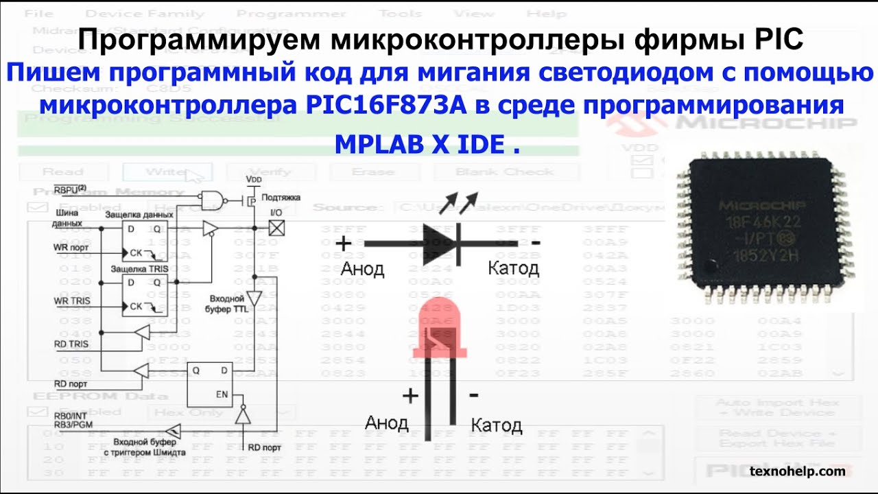Урок №1. Пишем код для мигания светодиодом на микроконтроллере PIC16F873A в среде MPLAB X IDE .