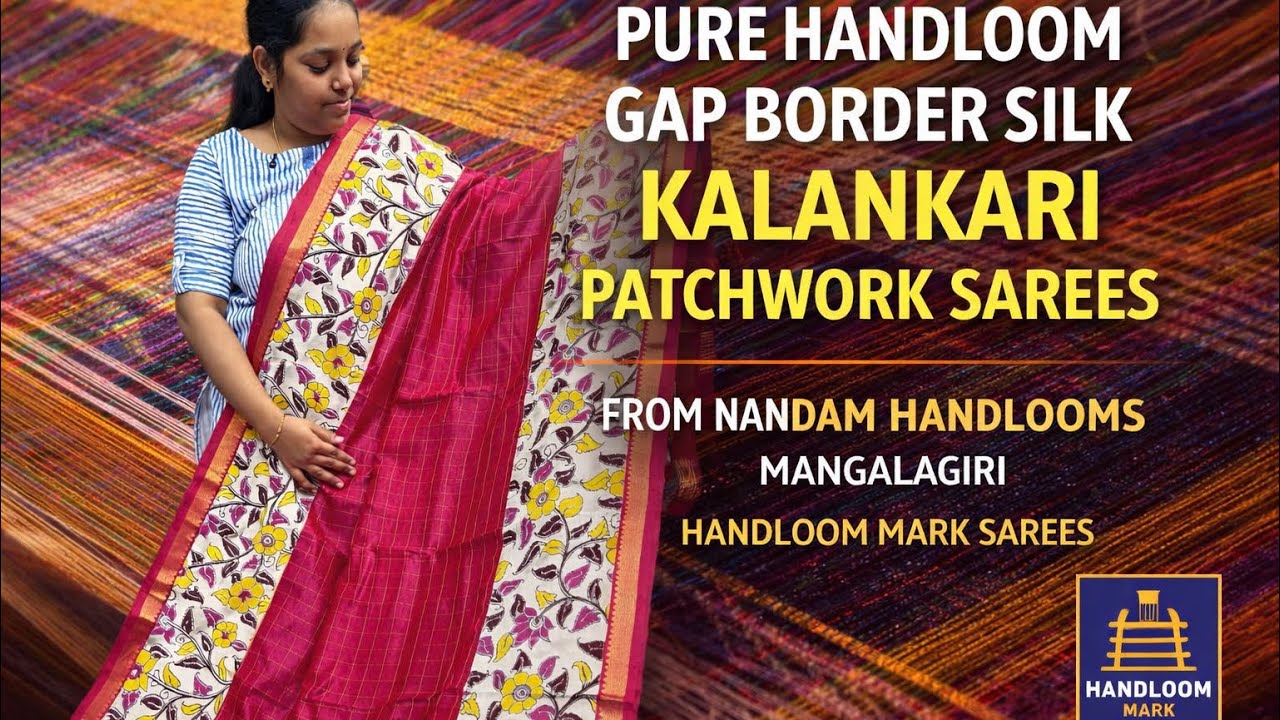 Pure handloom middle checks Saree Kalankari patch work sarees 