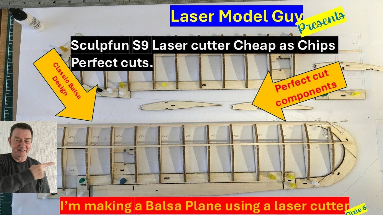Using a £250 laser to cut PERFECT parts for a balsa airplane then building it (Dixie 6)