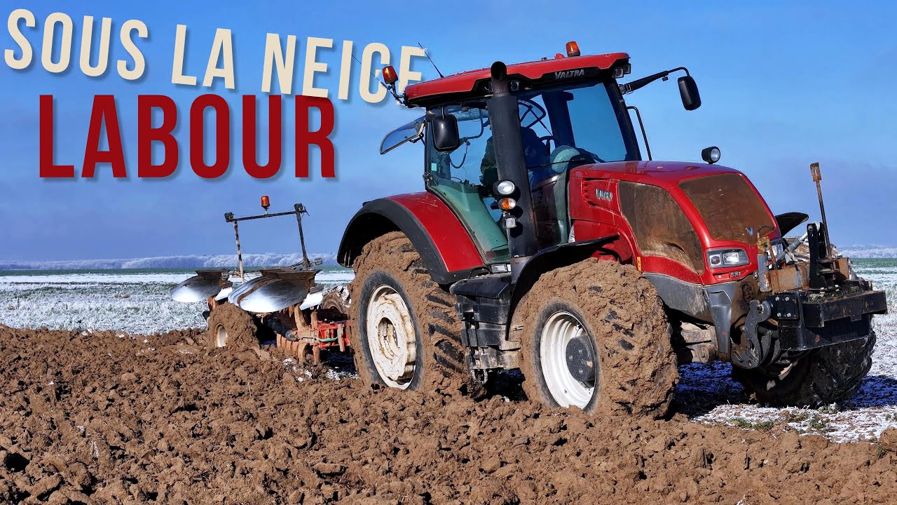 Labour sous la neige | Charrue 9 socs | Valtra 295 ch !