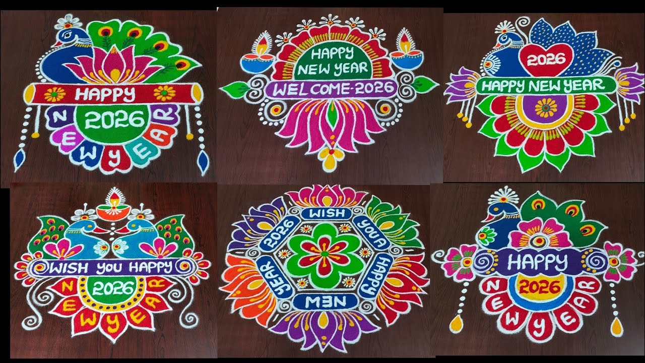Newyear special rangoli designs|Newyear muggulu|Newyear kolam|easy pandaga muggulu|