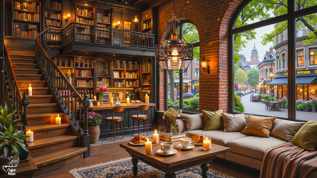 Unwind with Smooth Library Jazz ☕ Cozy Morning Café Shop Ambience & Positve Jazz for Work, Relax