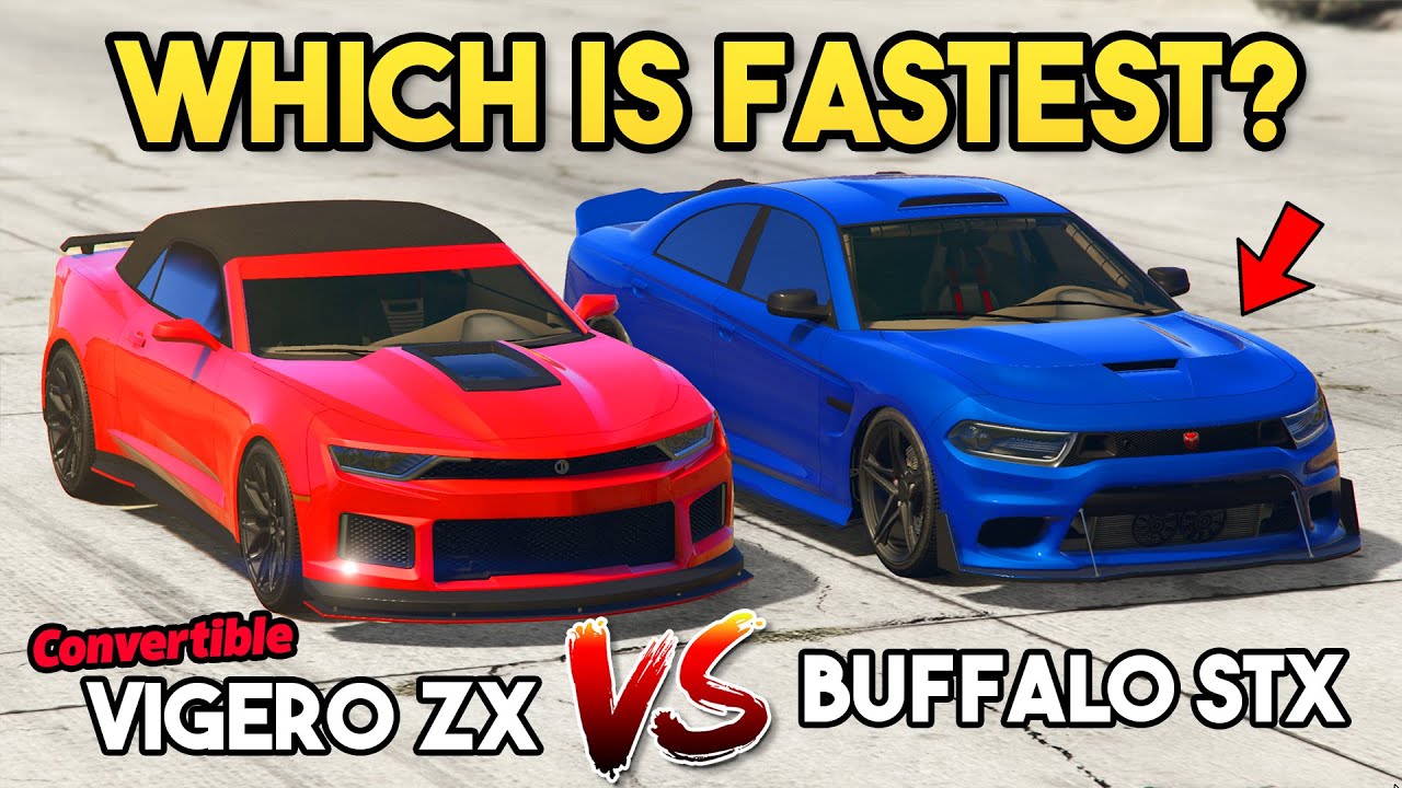 GTA 5 ONLINE - VIGERO ZX CONVERTIBLE VS BUFFALO STX (WHICH IS FASTEST?)
