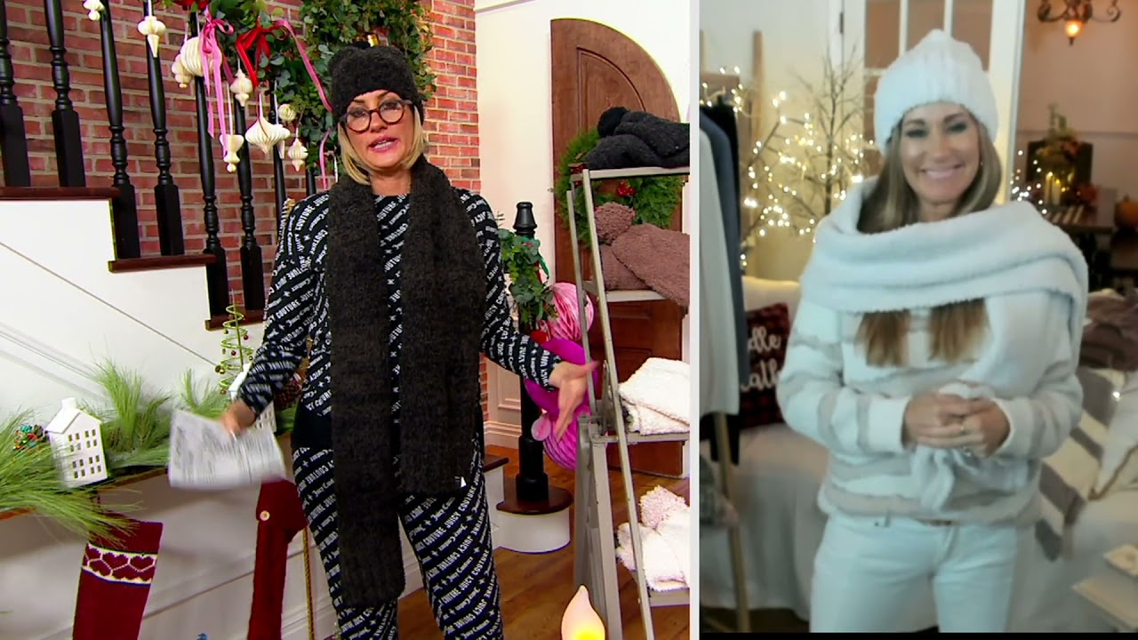 Barefoot Dreams CozyChic Pom-Pom Beanie and Scarf Set on QVC