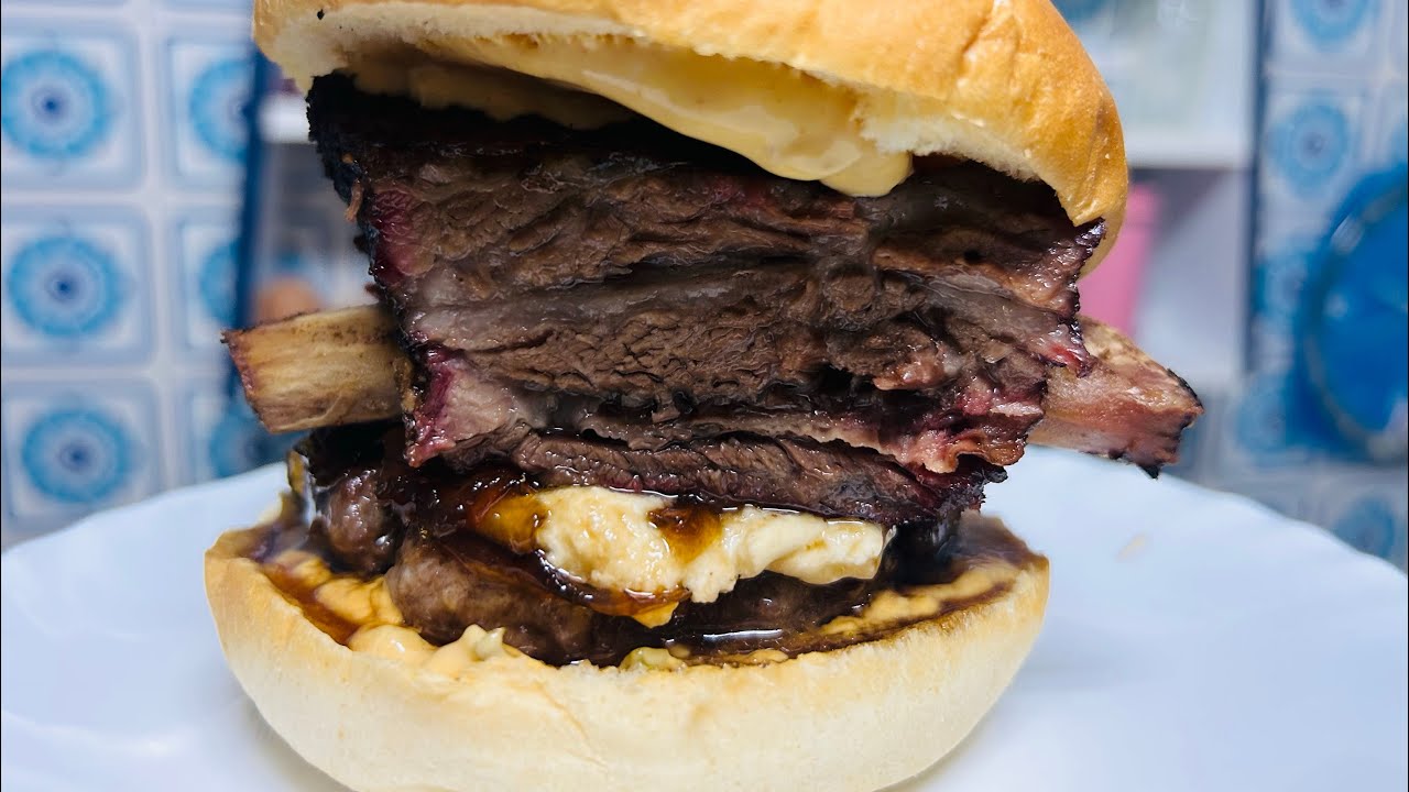 HAMBURGUESA DE CHULETÓN CON COSTILLA AHUMADA, ESTO SI ES UNA CHAMPION BURGER 🏆🥇💪🔥