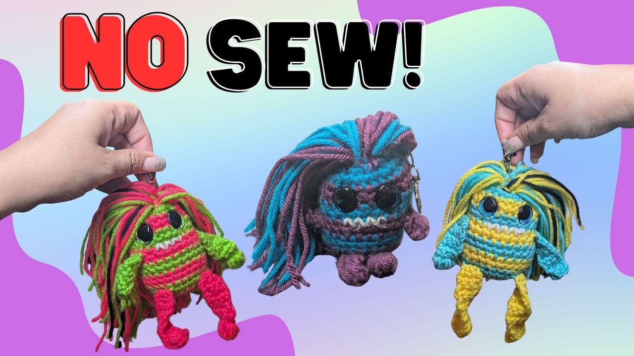Crochet Emotional Support Monster TUTORIAL! #nosew #crochetmonster #crochetkeychain