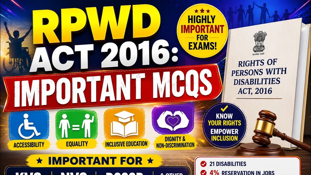 RPwD ACT 2016 MCQ.| DSSSB PRT/TGT SPECIAL EDUCATOR |  PLAYLIST #dsssb #prt #tgt #mcq #rpwdact2016 