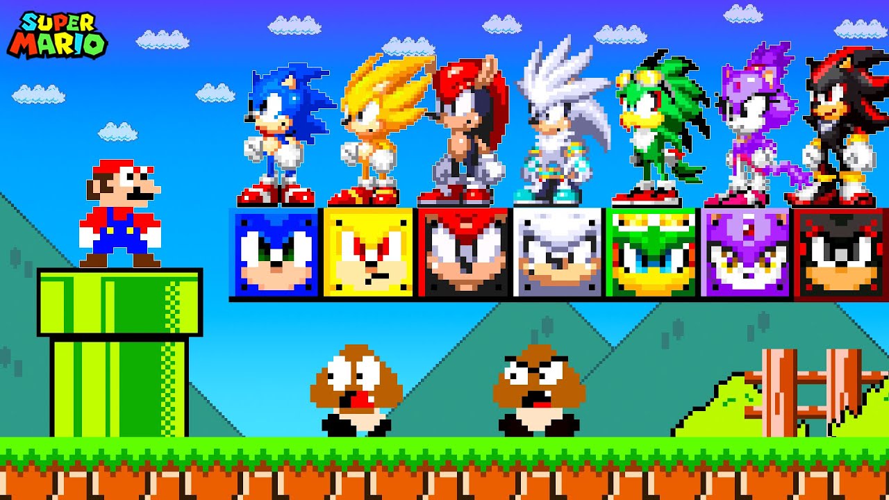 Super Mario Bros. But There's More Custom Item Blocks All Characters Sonic