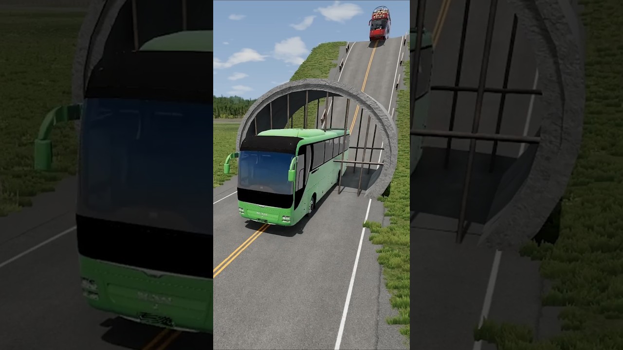 Long City Bus Moon Car vs Drain Pipe #beamngdrive @KidsGamerTech #shorts
