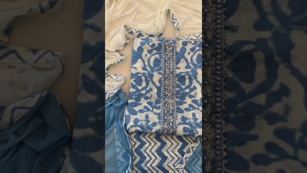 Cotton suit with chiffon dupatta