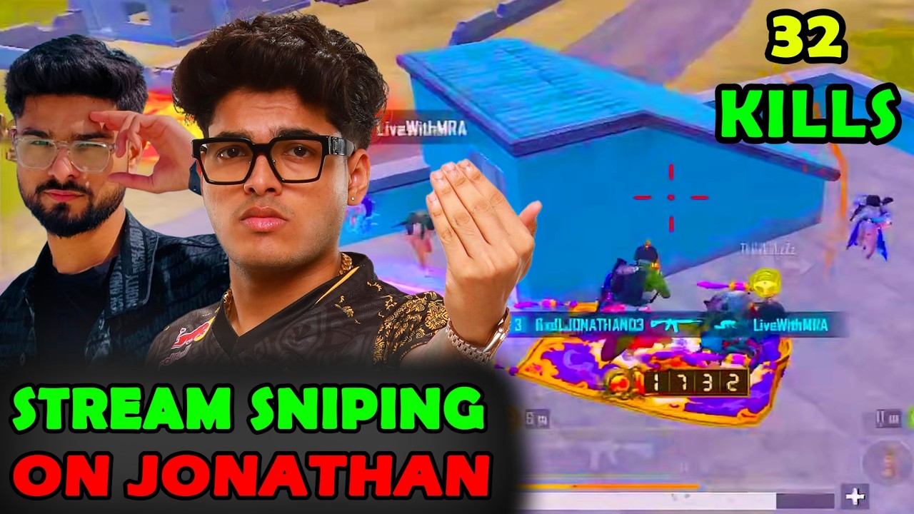 JONATHAN VS FULL LOBBY 🤯 32 KILLS STREAM SNIPING ON JONATHAN🥵 Jonathan | Bgmi Live | Godlike