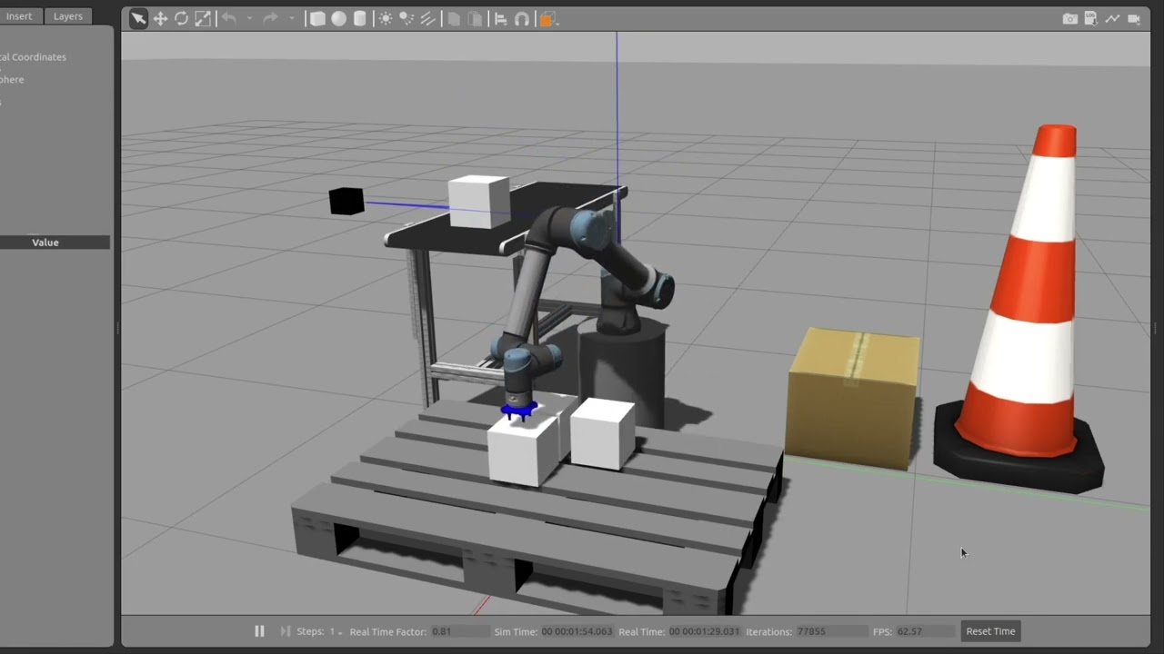 ROS1 Noetic & Gazebo Simulation | UR5e Cobot Palletizing