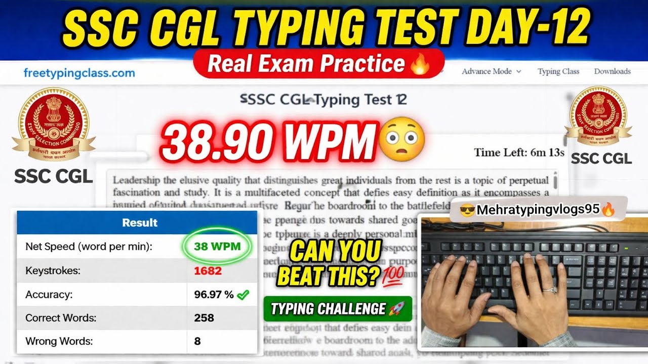SSC CGL Typing Practice Day- 12 |38 WPM with 96.97%Accuracy#typing#ssc#ssccgl#yt #mehratypingvlogs95