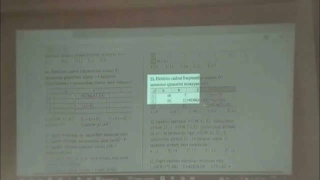 Yeni Codera. Excel testlərinin izahı (davamı)