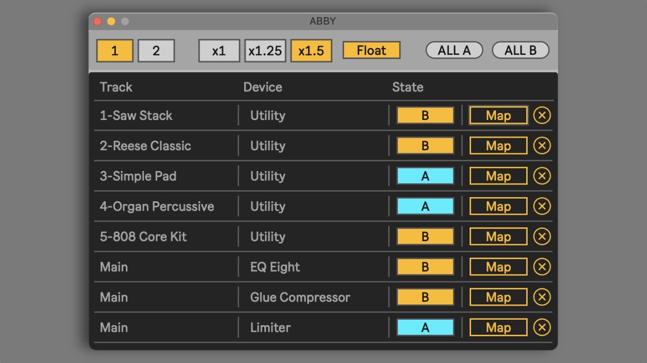 ABBY: A/B Comparison Hub for Ableton Live [Max for Live Device]